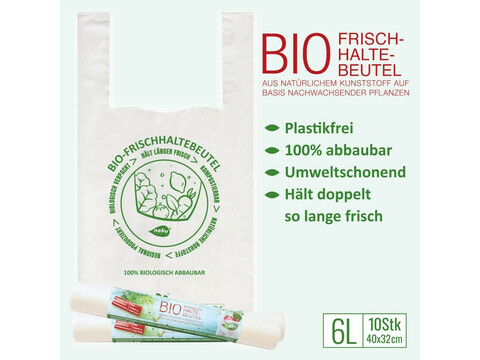 Bio Frischhaltebeutel/Tragetaschen aus Bio Kunststoff 44x32cm im 10er Pack